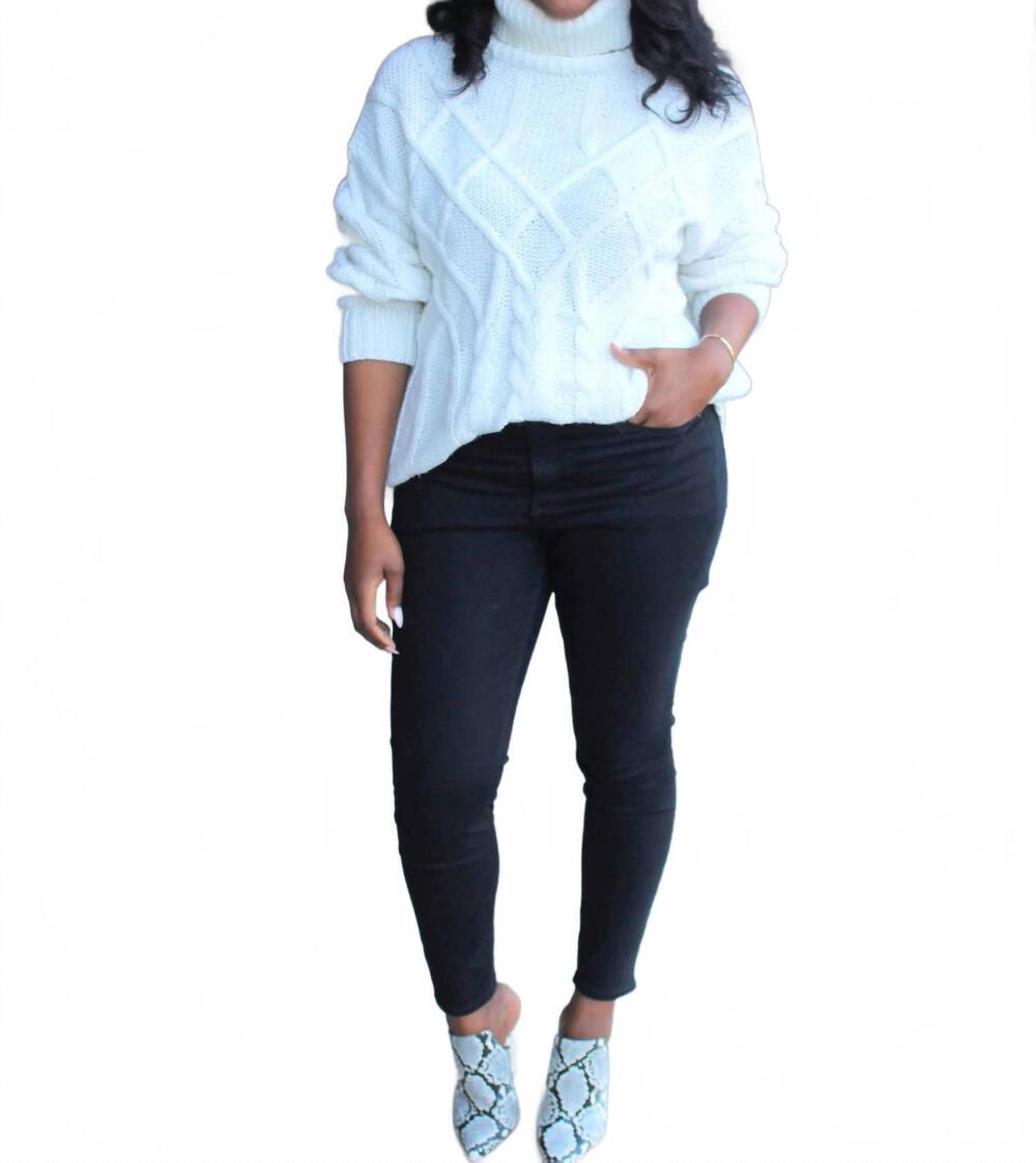 NEW FAVLUX FASHION bianca chunky knit turtleneck sweater in white